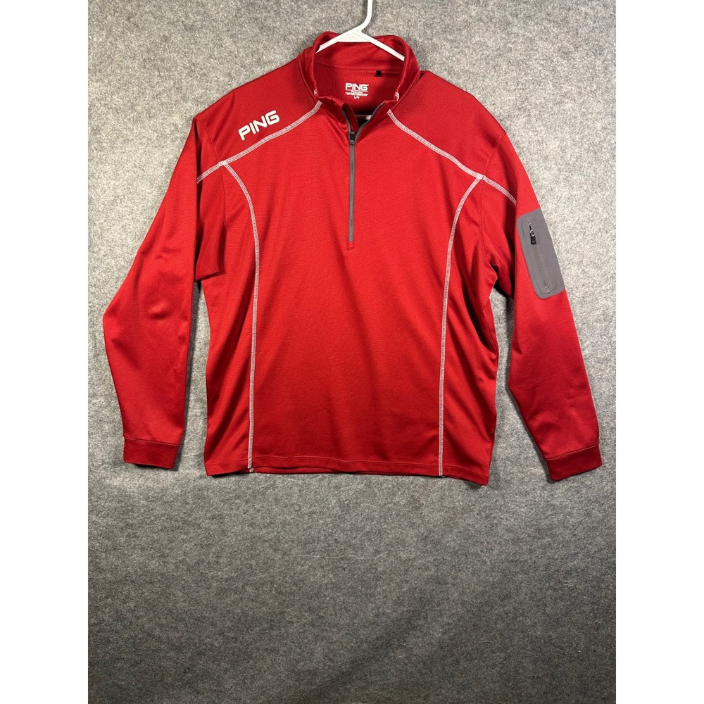 Ping Performance Mens Red Quarter Zip Golf Pullover‎ Large Contrast Stitching